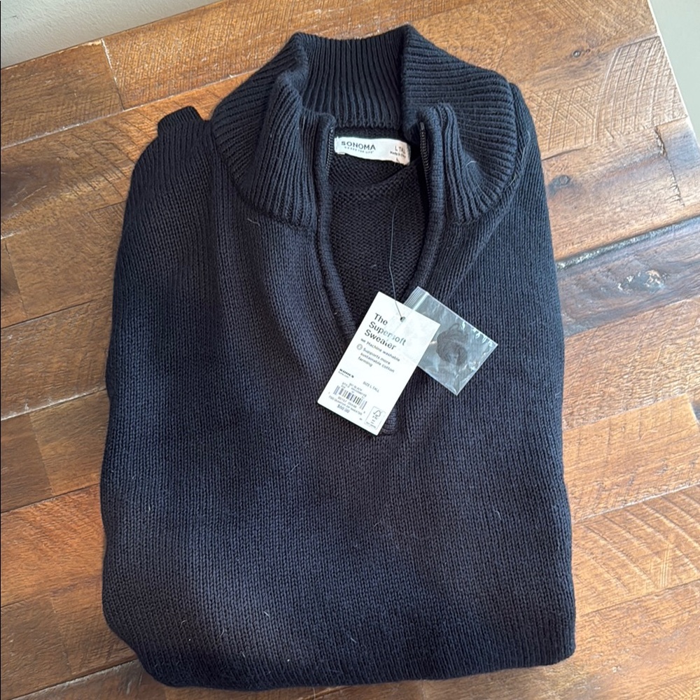 Sonoma Black V-Neck Sweater Soft Knit Classic